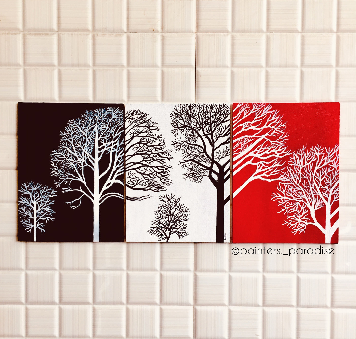 Modern Abstract Tree Wall Art – 3 Panel Framed Painting | Painters Paradise | Bizvaro