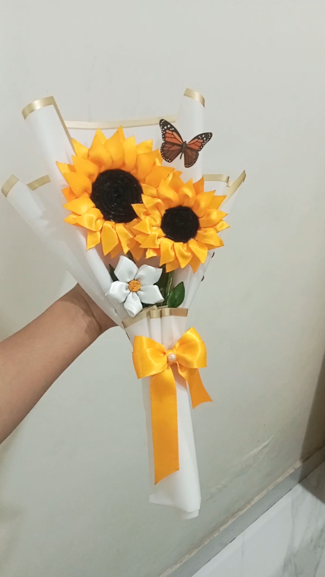 Handcrafted Ribbon Sunflower Bouquet – Elegant Gift by The Floral Era