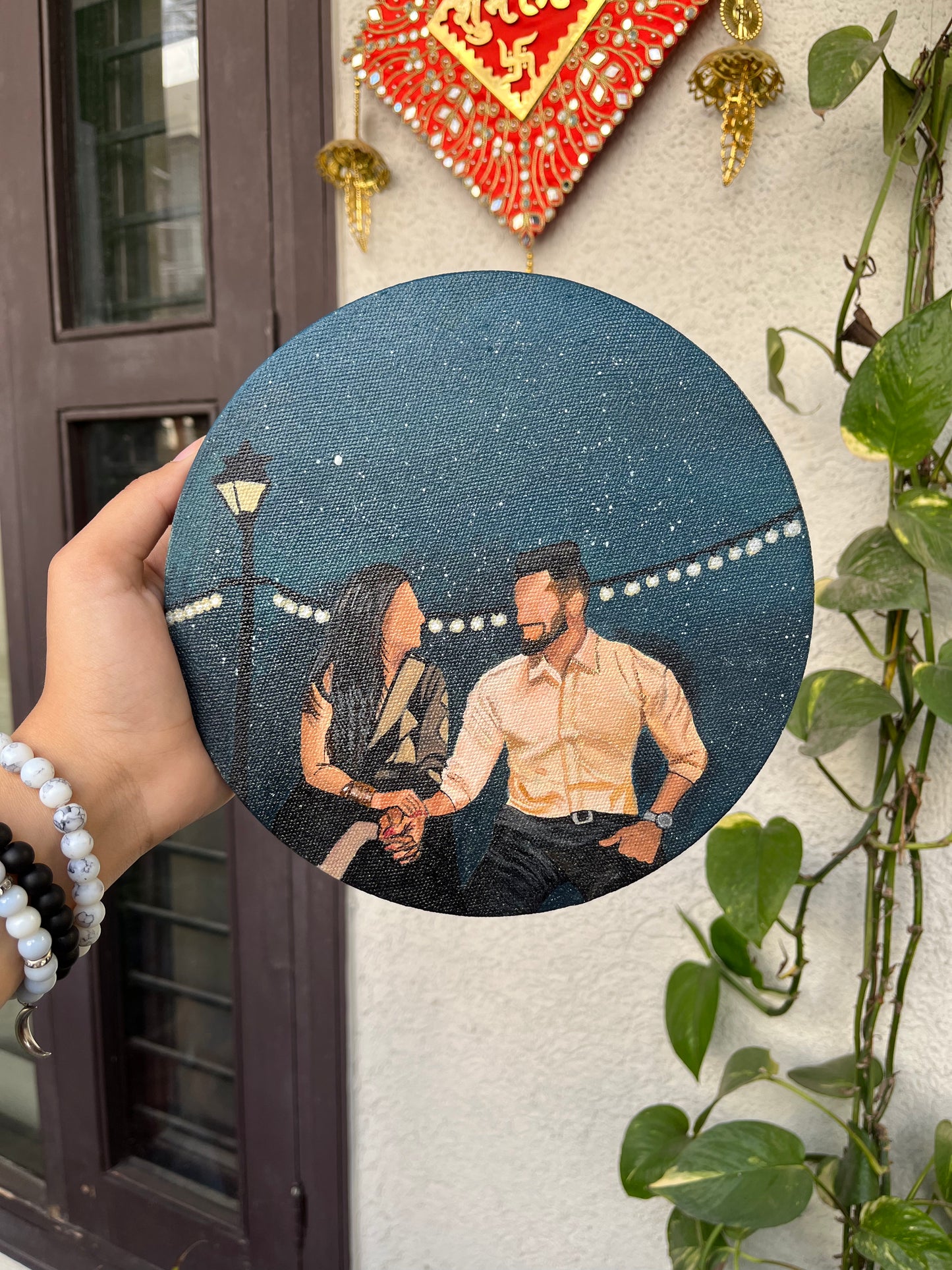 Custom Night-Themed Round Couple Canvas Painting – Art Fusion By Shreya | Bizvaro