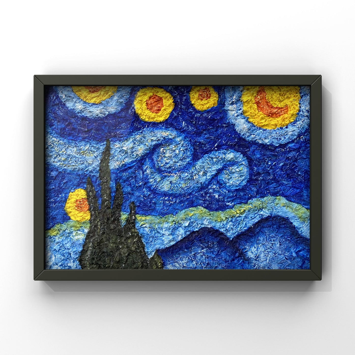 Starry Night Tissue Paper Art – Textured Framed Wall Decor | Painters Paradise | Bizvaro