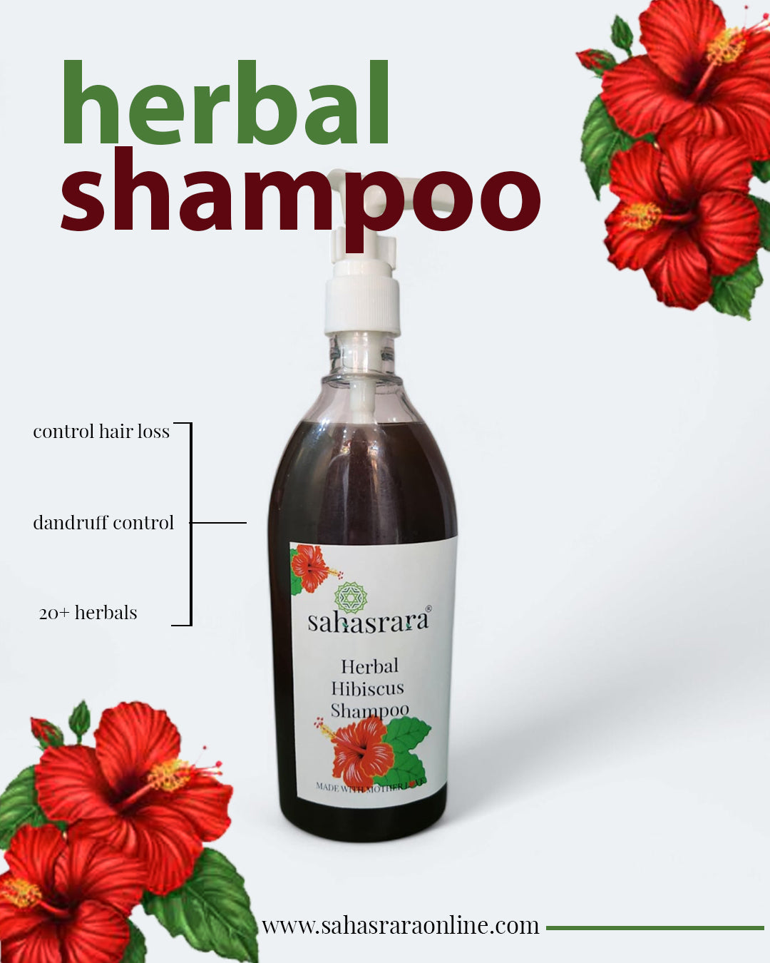 Herbal Hibiscus Shampoo for Hair Fall & Dandruff – Sahasrara Ayurvedic Care | Bizvaro