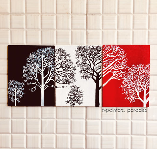 Modern Abstract Tree Wall Art – 3 Panel Framed Painting | Painters Paradise | Bizvaro