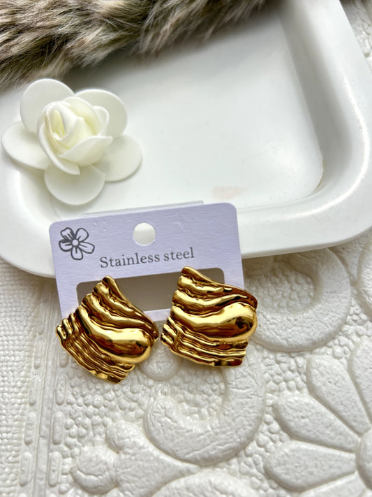 Textured Gold-Toned Stud Earrings | Stainless Steel Earrings |Mirchi Craft | Bizvaro