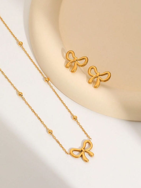 Gold Bow Necklace & Earring Set | Dainty Jewelry for Women | Mirchi Craft | Bizvaro