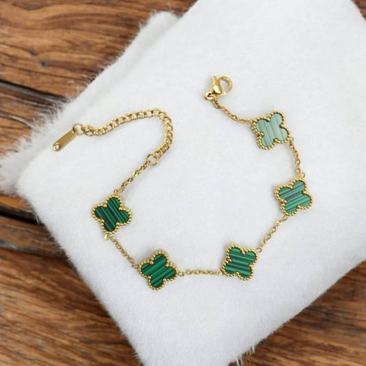 Green Clover Charm Bracelet | Gold-Plated Adjustable Chain | Mirchi Craft | Bizvaro